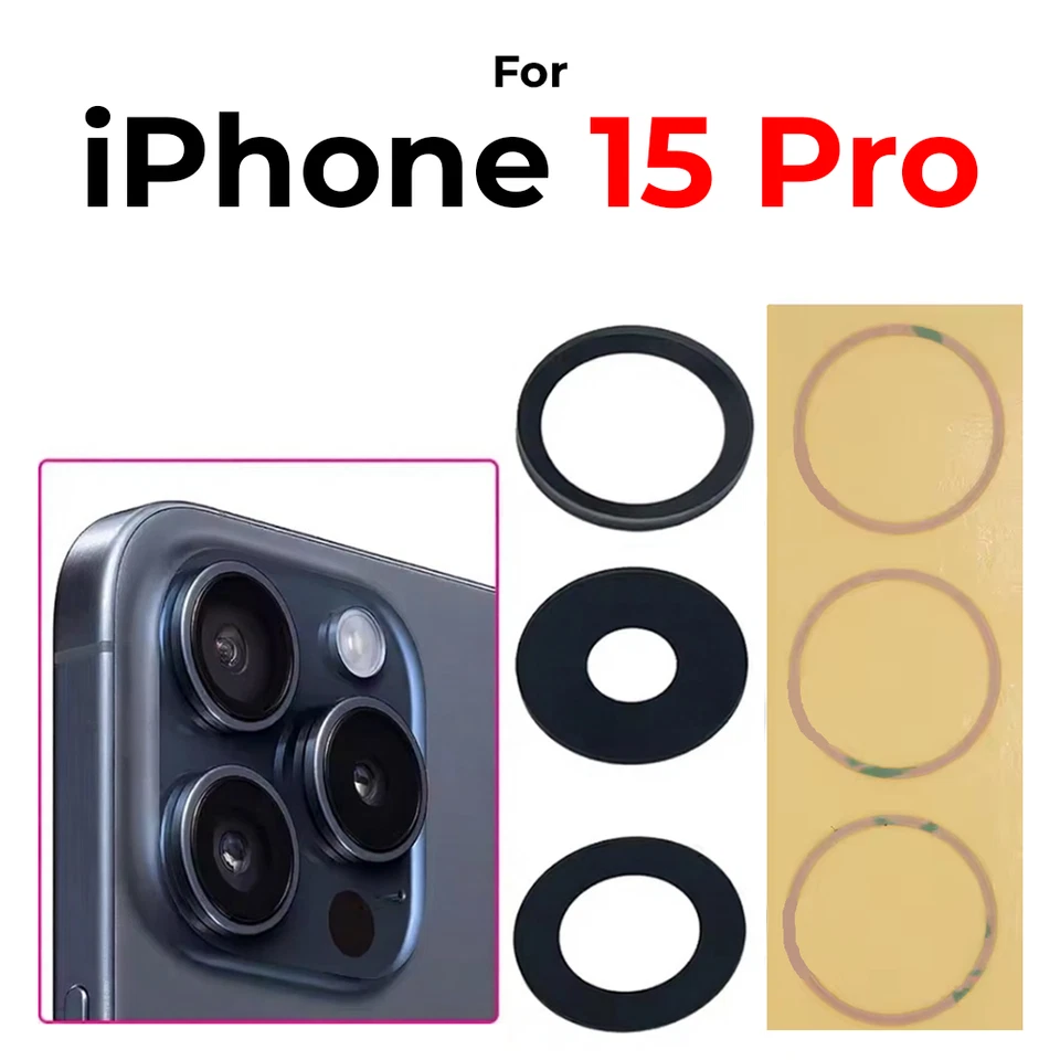 XOTEK Kamera Linse Glas für Apple iPhone 15 Pro Kameralinse SET Glass Lens + Kleber