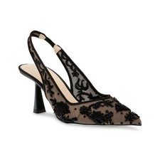 Women's Betsey Johnson Nikki Embroidered Slingback Evening Pumps Black