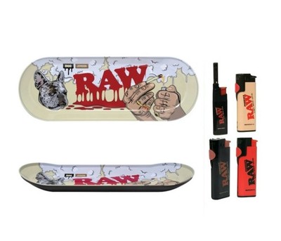 raw x boo johnson skate deck rolling tray + lighter
