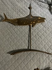 Shark On Pole Sculpture 20x26 Iron / Copper Shelf Sitter Made In India