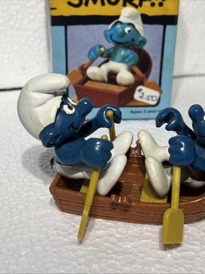 1981 Schleich Super Smurfs Figure 2x Rowboat Smurf Complete W/ Box
