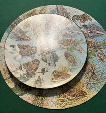 Vintage 1973 Springbok Circular Jigsaw Puzzle Owls 20 3/8" Diameter Missing 1 Pc