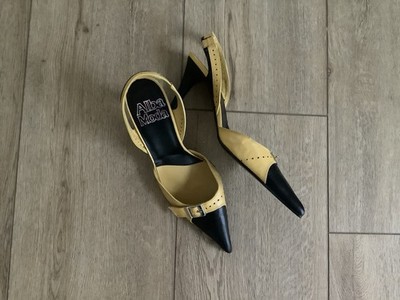 Alba Moda Slingpumps Pumps Leder Schwarz Gelb Gr. 39 Neu 