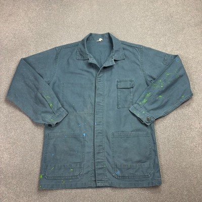 VINTAGE französische Jacke Erwachsene klein grün Hausarbeit Arbeitskleidung Utility abgenutzt Herren