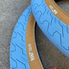 1 PAIR RANT SQUAD TIRE 20 x 2.35 SKY BLUE W/ TAN BMX TIRES FIT CULT SE SUNDAY