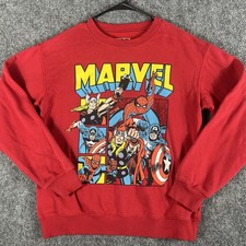 Marvel Comics Sweatshirt Red Graphic Crewneck Spider Man Thor Captain America