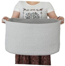 Large Rectangle Blankets Basket Living Room 22"x17"x12" Woven Cotton Rope grey