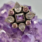 Vintage Amethyst & Topaz & Kunzite Multi-Gemstone Ring, Silver 925, Size 6.75