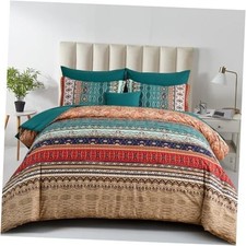 Boho Size Comforter Set 8 Pieces,Bohemian Striped Bed in Queen Green and Brown