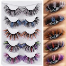 5 Pairs 20mm Glitter Lashes Sequins Colored Lashes Fluffy Mink False Lashes With