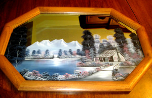 Vintage Original Hand Painted Landscape on Framed Mirror Artist Signed '94