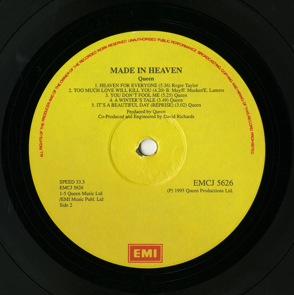 QUEEN - Made In Heaven (1995 *MISPRINTED* Zimbabwe Vinyl LP - EMCJ 5626) Foto 4 de 4