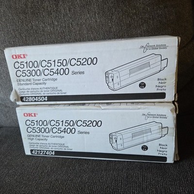 (2) NEW Genuine Oki 42127404 Black Toner Cartridge C5100 C5150 C5200 C5300 C5400