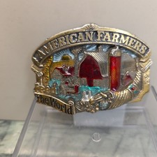 Vintage 1984 Great American Farmers Feed the World Belt Buckle Brass Enamel