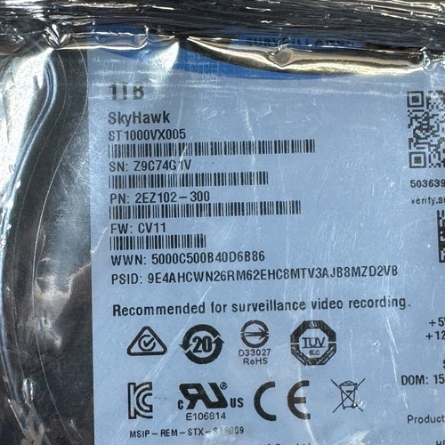 Seagate SkyHawk Surveillance 1TB HDD 3.5" ST1000VX005 2EZ102-300 - Picture 2 of 3