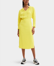 Desigual Womens Dress Yellow Midi Sheath Dress V Neck Stretch 22WWVW68 