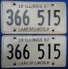 1967 Illinois License Plates Land Of Lincoln Matching Pair IL 366 - 515 — photo 1