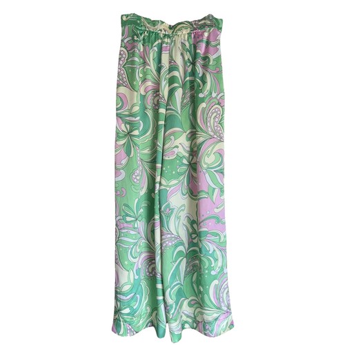 House Of Harlow 1960 Wide Leg Green/Pink Pants Retro Star Paisley Women’s M - Picture 3 of 11