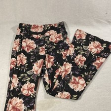 No Boundaries Girls Floral Leggings M 7-9 Black Pink Green Purple Polyester