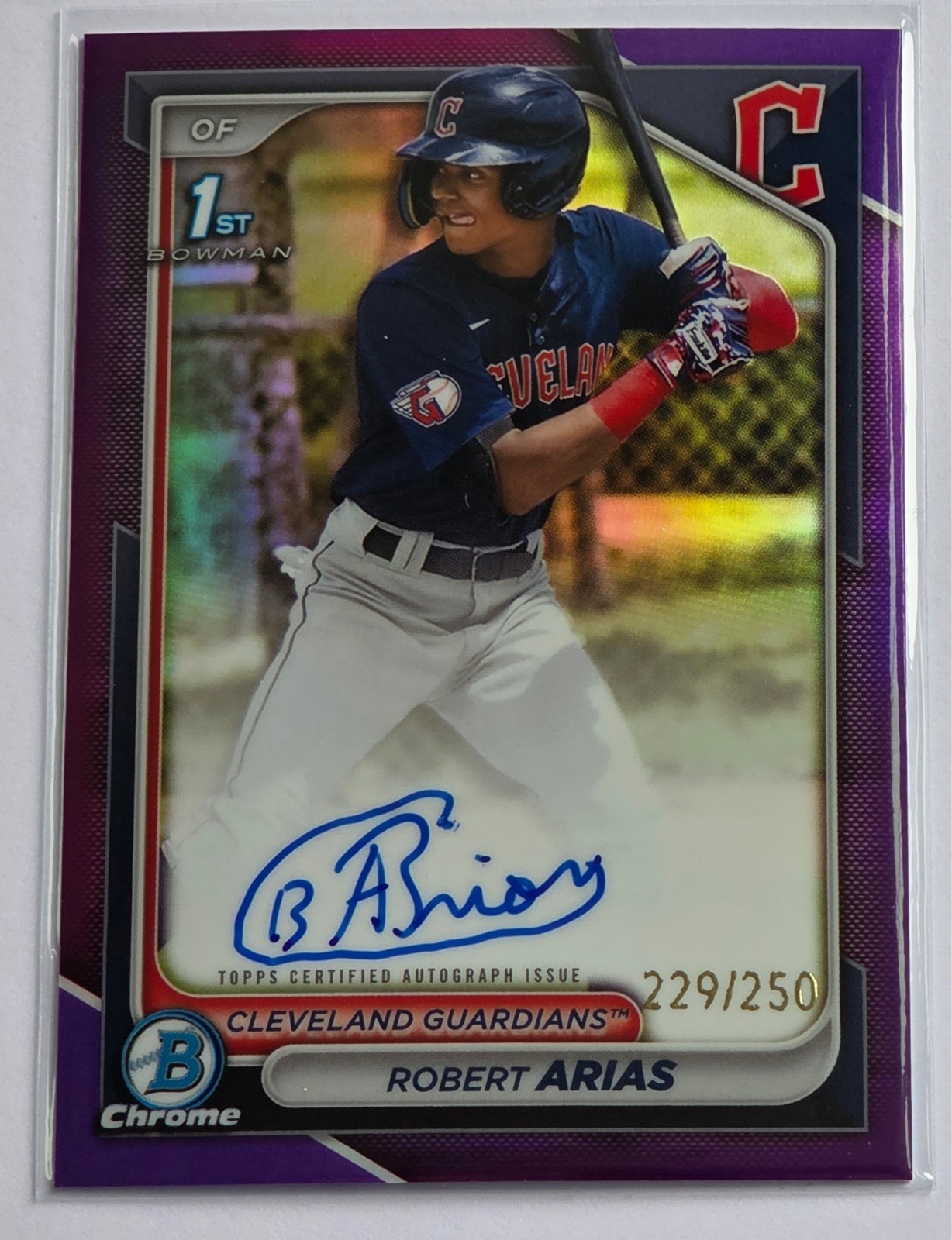 Robert Arias 2024 Bowman Chrome Purple AUTO #299/250 1st #CPA-RA Guardians
