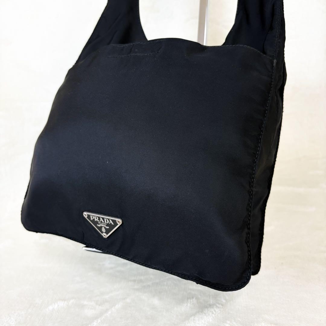 Prada Black Nylon Shoulder Bag with Triangle Logo Crossbody Designer Handbag
