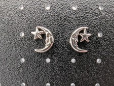 925 Sterling Silver MOON AND STAR Earrings. Matched Pair, Stud Post Earrings.