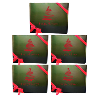 Christmas Box Set of 5 -Rigid Red Green Holiday Gift Boxes Reusable Festive Xmas