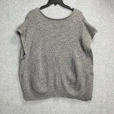 Halston Heritage Wool Poncho Sweater Women Small Gray Snap Sides Pullover Ribbe