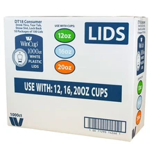 Wincup Translucent Plastic Lids with Straw Slot, 1000ct