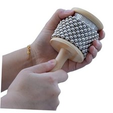 Wooden Cabasa Percussion Instrument with Metal Beaded Chain, Hand 2.5inch