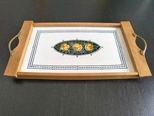 Wächtersbach Tablett mit Messinggriffen, Keramik, Jugendstil