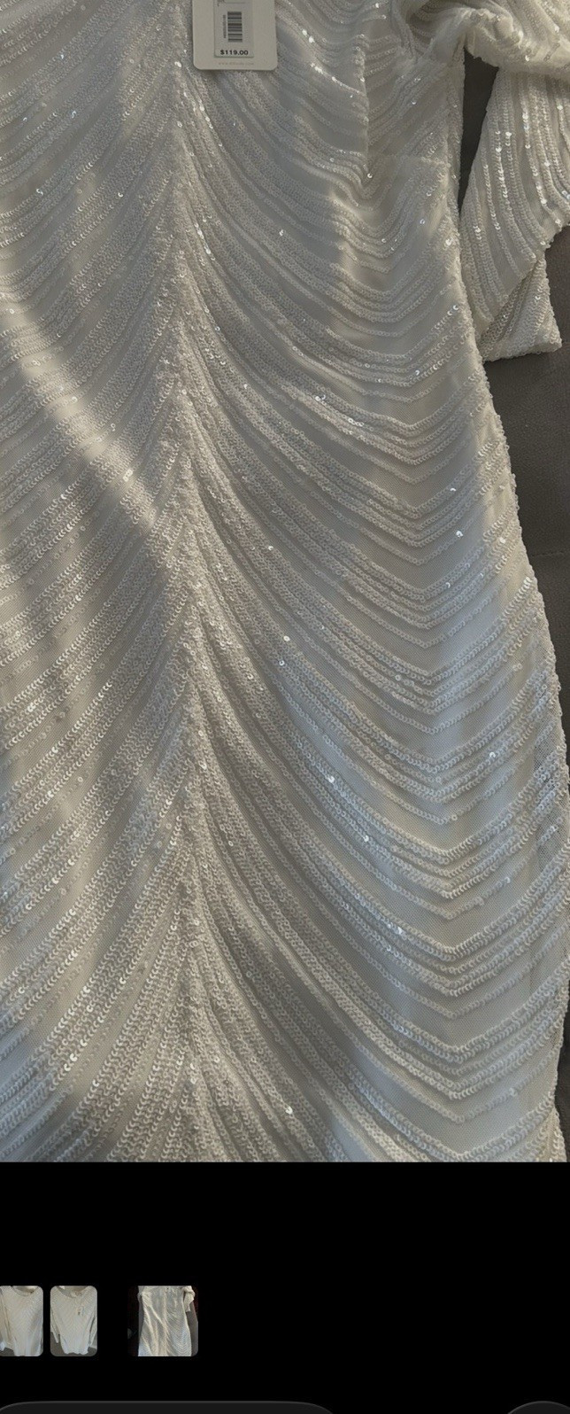 GB White Sequin Chevron Long Sleeve Short Sheath Dress Regul