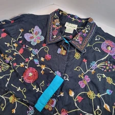 The Quacker Factory Dark Blue Jacket Embroidery Sequins Size 1X Butterfly Beads