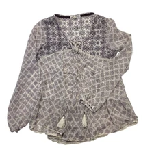 Jolt Women's Purple Floral Print Long Sleeve Peasant Blouse Top Size M