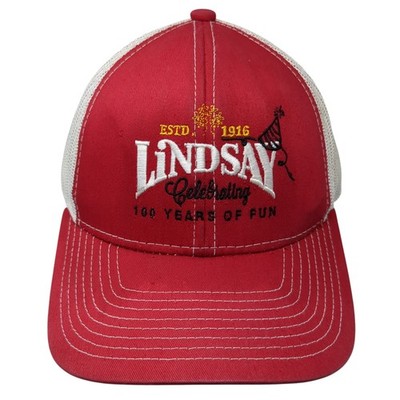Estd. 1916 Lindsay Celebrating 100 Years of Fun Trucker Cap Red One Size Mesh OC