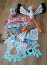 Paket Babyparty Shower Junge & Mädchen Girlande/Storch/Tischdeko/Kuchen Topper😍