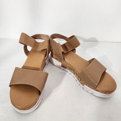Katliu Women's Wedge Platform Sandals Elastic Ankle Strap Cork Platform Brown 10