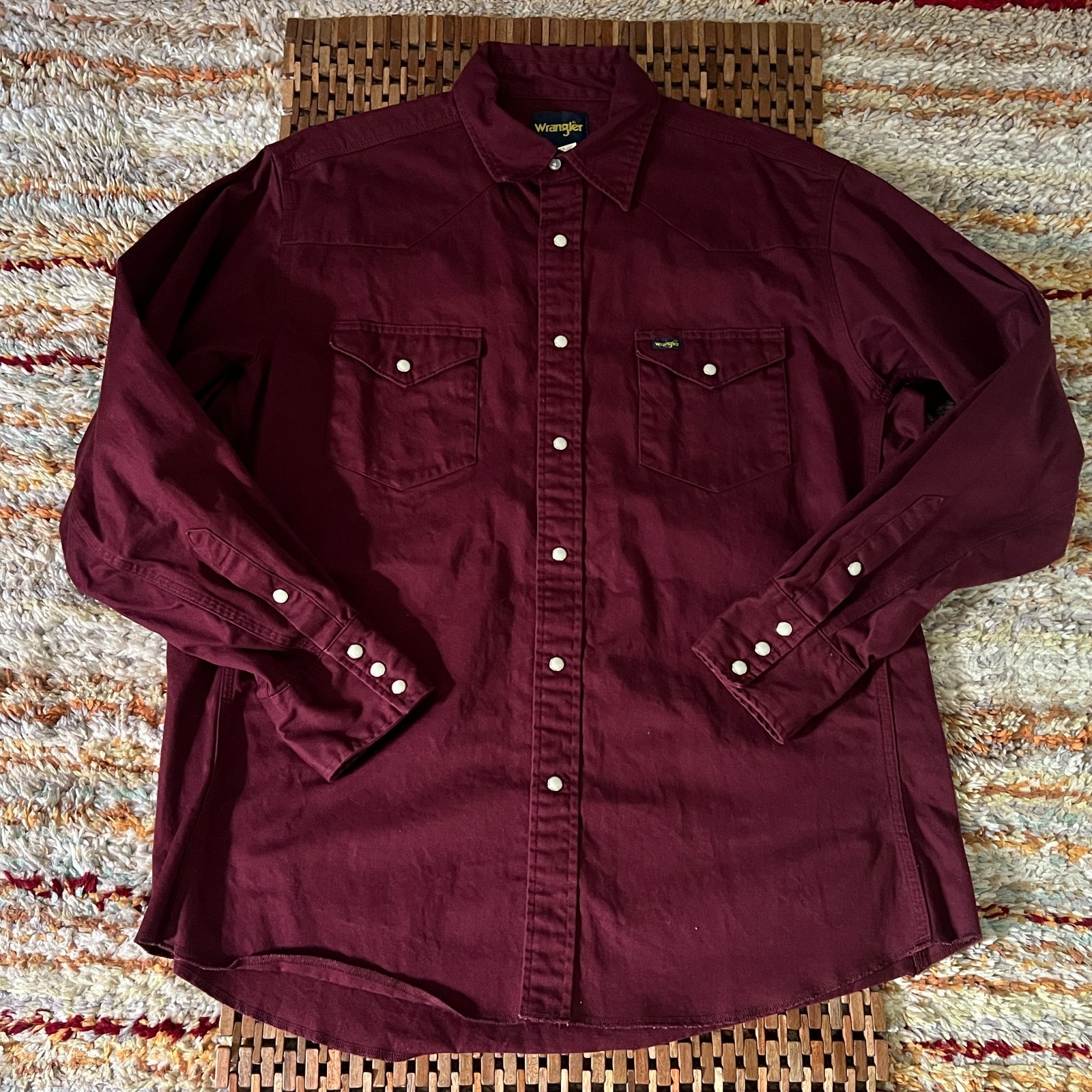 Wrangler Brushpopper Pearl Snap Button Down Shirt Red Men's Size XL
