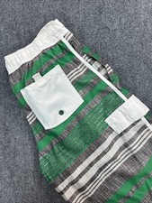 OP Ocean Pacific Beach Board Shorts Men's M Green Gray White Striped Mesh Lined