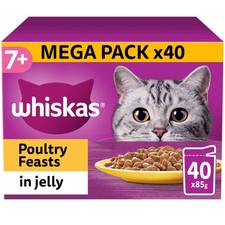 40 x 85g Whiskas 7+ Poultry Feasts Mixed Senior Wet Cat Food Pouches in Jelly 5.37 per kilo