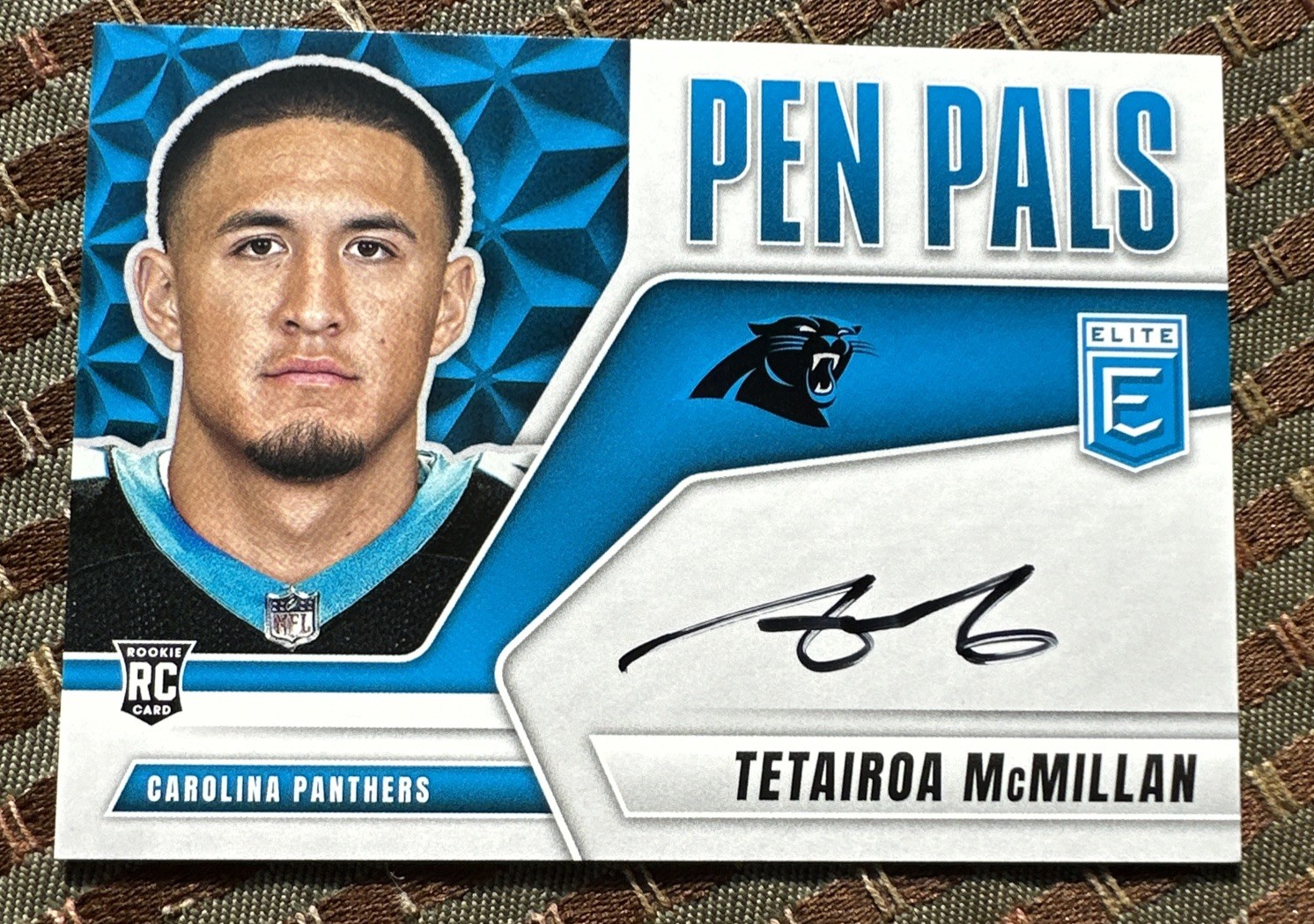 Tetairoa McMillan 2025 Donruss Elite Pen Pals RC Auto On Card #PP-TET Panthers