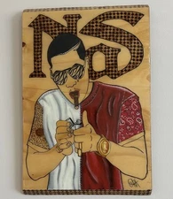 Nas Wall Art – Original Hand-Burned Wood Portrait Sealed in Glossy Resin by Orá