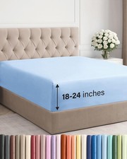 Extra Deep Full Fitted Sheet Only Light Blue Hotel Luxury 18-24 Inch Mattress