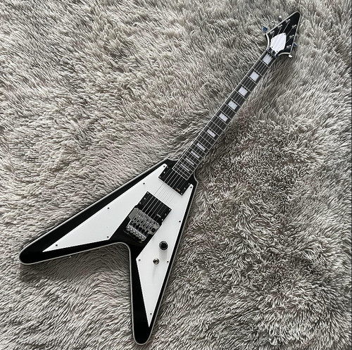 Custom Flying V Electric Guitar Faulkner Black&white Tremolo Bridge H-H Pickups - Picture 1 of 10