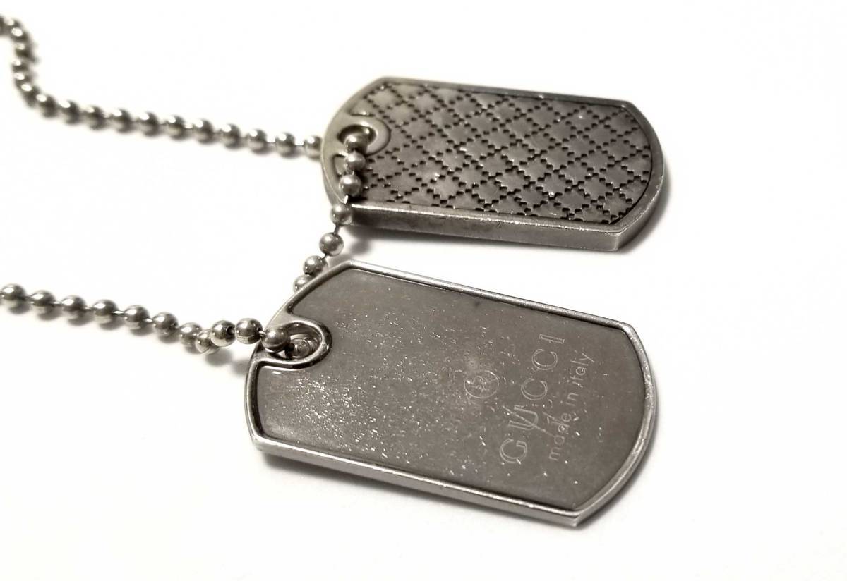 Authentic GUCCI Necklace Tag Diamante Dog Tag Logo