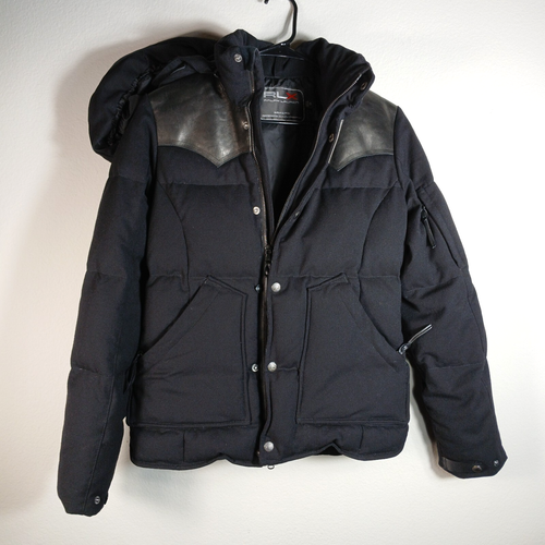 Ralph Lauren RLX Jacket Women Small Black Down Puffer Hooded Wool Shell Ski Coat