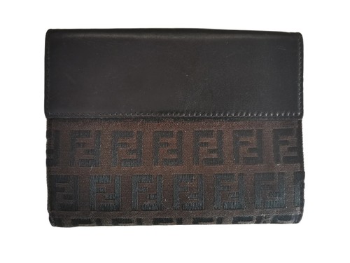 Authentic Vintage FENDI wallet in brown leather with Iconic FF zucca canvas logo - Picture 2 of 6