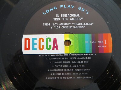 Trio Los Amigos et al   El Sensacional Trio Los Amigos -Vinyl LP VG+ RECORD ONLY