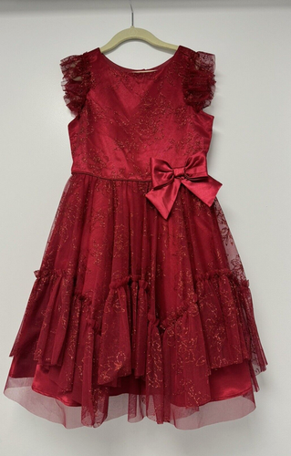 JONA MICHELLE GIRL'S LACE SATIN BOW DRESS (RED 10)NWT - Picture 9 of 11
