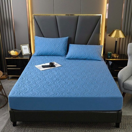Quilted Waterproof Mattress Cover With Elastic Fitted Sheet Solid Color BedCover - Picture 18 of 34